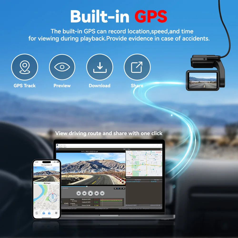 REDTIGER A4 Dash Camera Front and Rear 4k Dash Cam Drive Recorder for WiFi GPS Car Dvr for 24H Parking Mode Black Box for Car