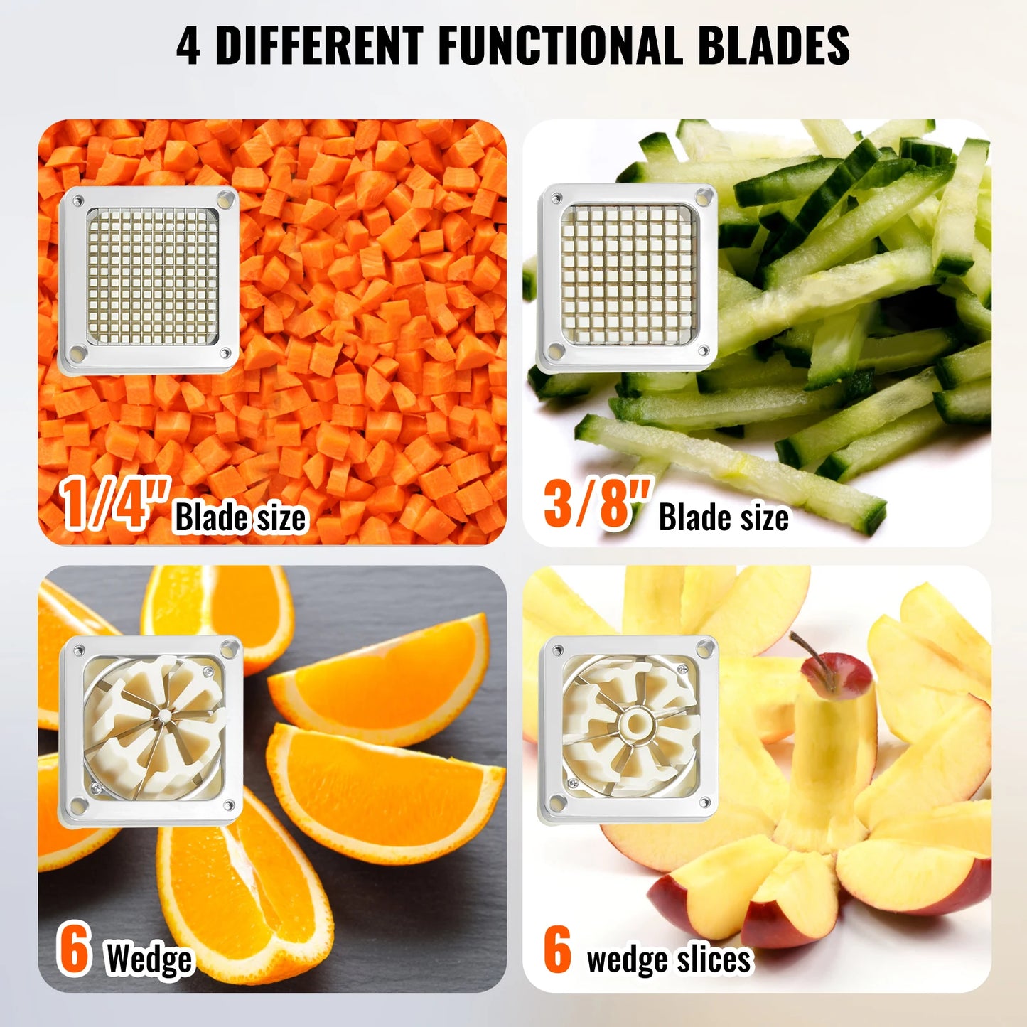 SucceBuy Commercial French Fry Cutter with 4 Replacement Blades Lemon Potato Cutter for French Fries with Extended Handle