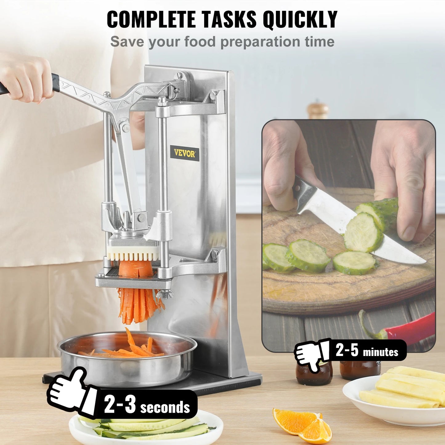 SucceBuy Commercial French Fry Cutter with 4 Replacement Blades Lemon Potato Cutter for French Fries with Extended Handle
