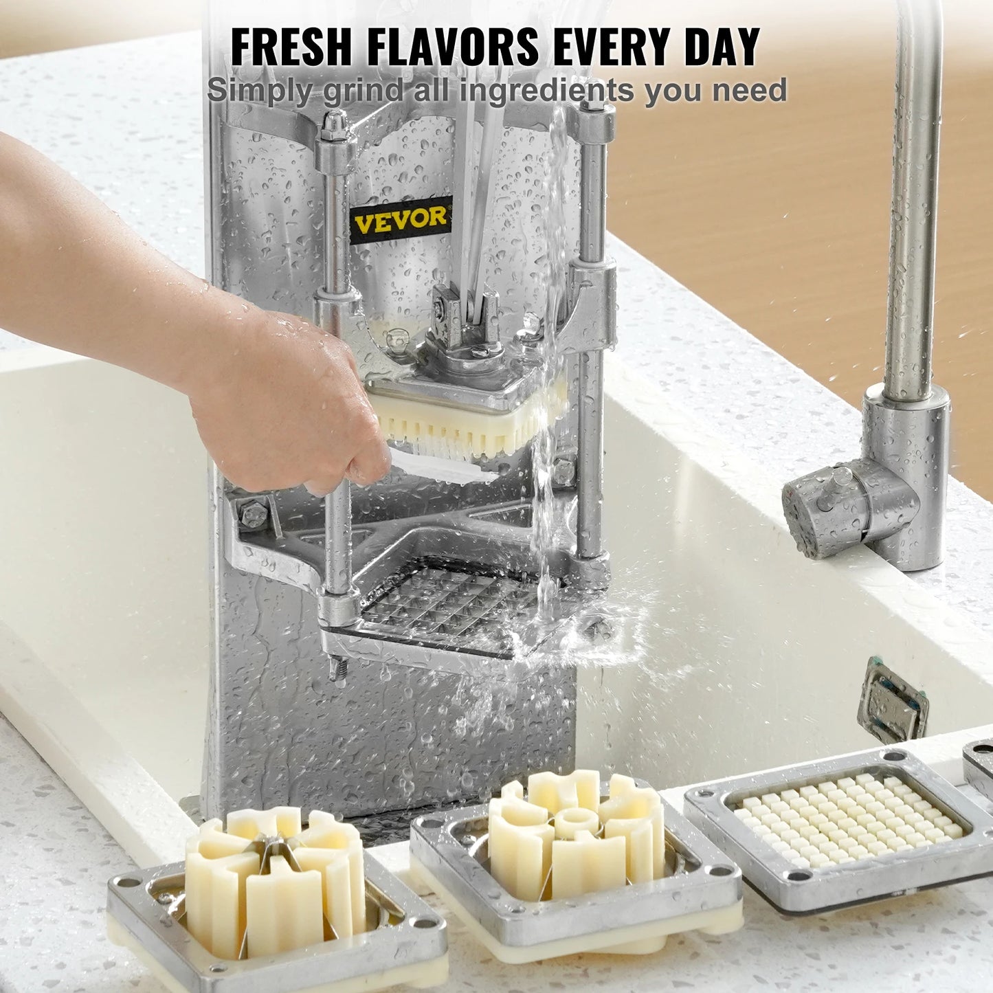 SucceBuy Commercial French Fry Cutter with 4 Replacement Blades Lemon Potato Cutter for French Fries with Extended Handle
