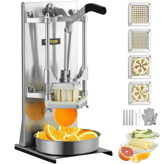 SucceBuy Commercial French Fry Cutter with 4 Replacement Blades Lemon Potato Cutter for French Fries with Extended Handle