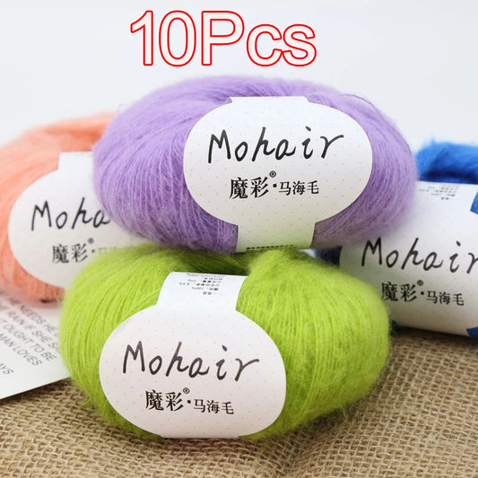 10Pcs/Lot Mohair Yarn hand knitting Soft Mohair Crochet yarn For knit lana crochet wool DIY Shawl Sweater Cloth